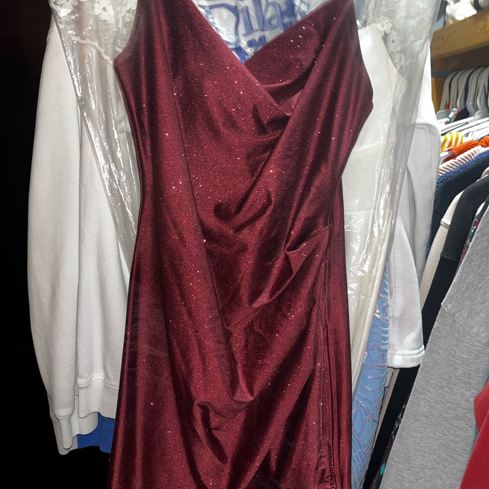 Emerald Sundae Sparkling Burgundy Asymmetrical Dress